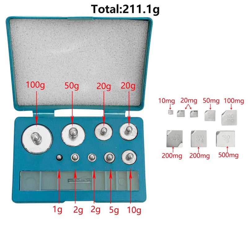 JENSWILL Calibration Weight 17PCs/Set,10mg to100g Totol:211g Weights Precision Balance Scale with Tweezers & Gloves for Digital Jewellery Scale Lab Educational Science - Image 2